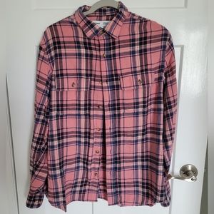 EUC Old Navy Regular Fit Built in Flex Pink Blue Plaid Button Down Shirt Size M